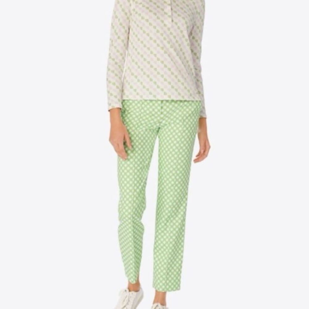 Tory Burch Sport Printed Tech Twill Golf Ankle Pants in Greenery Baseline Plaid - Picture 2 of 10